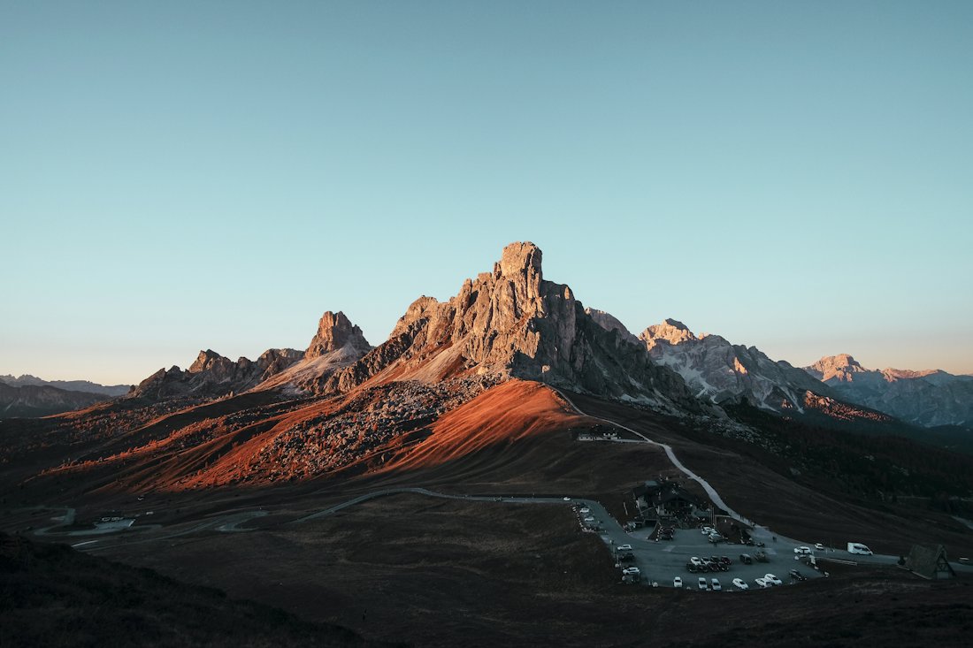 Mountain peaks glowing at sunset